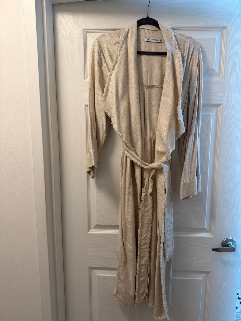 Zara Beige Long Trench Coat with Self-Tie Belt